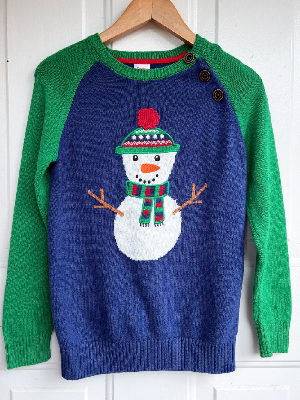 Gymboree Boys Size 6 Snowman Christmas Sweater 100% Cotton Blue Green Holiday